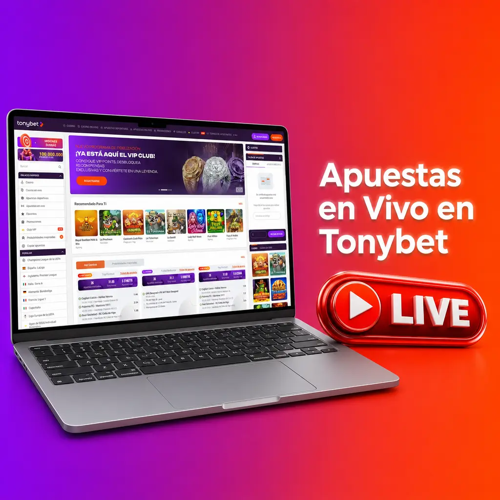 Panel de apuestas en vivo de Tonybet con cuotas actualizadas, marcador, estadísticas y opción de Cash Out.