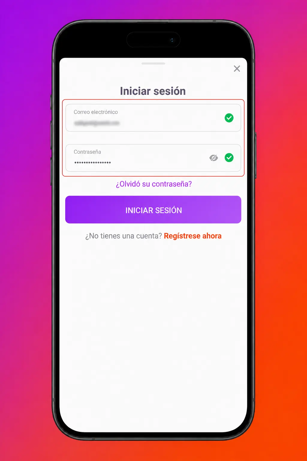 Pantalla de inicio de sesión en la app móvil de Tonybet con acceso mediante huella dactilar o Face ID